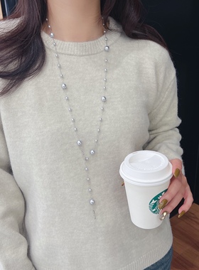 时尚个性满天星麻灰珍珠项链女