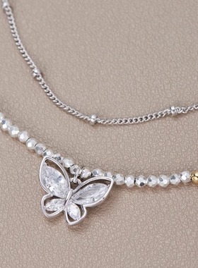 轻奢碎银子蝴蝶双层叠戴项链女