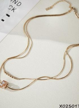 韩国小众双层叠戴金色项链