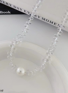 高级感白水晶项链女小众轻奢珍珠锁骨链法式百搭颈链2025年新款