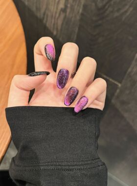 艺禾【纤粼精灵】纯手工光疗穿戴美甲齐紫猫眼可以拆卸重复使用