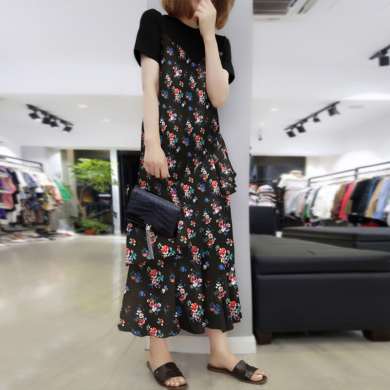 欧洲站2020新款夏装欧货拼接长裙 梵莉思女装连衣裙