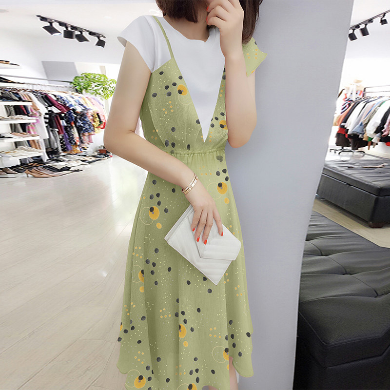 牛油果绿连衣裙2020新款夏潮欧洲站 梵莉思女装连衣裙