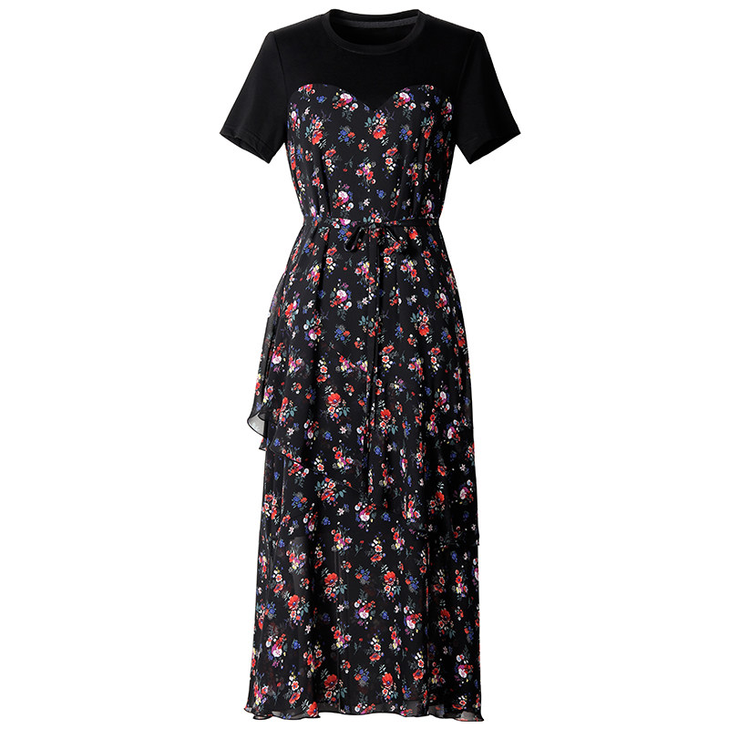 欧洲站2020新款夏装欧货拼接长裙 梵莉思女装连衣裙