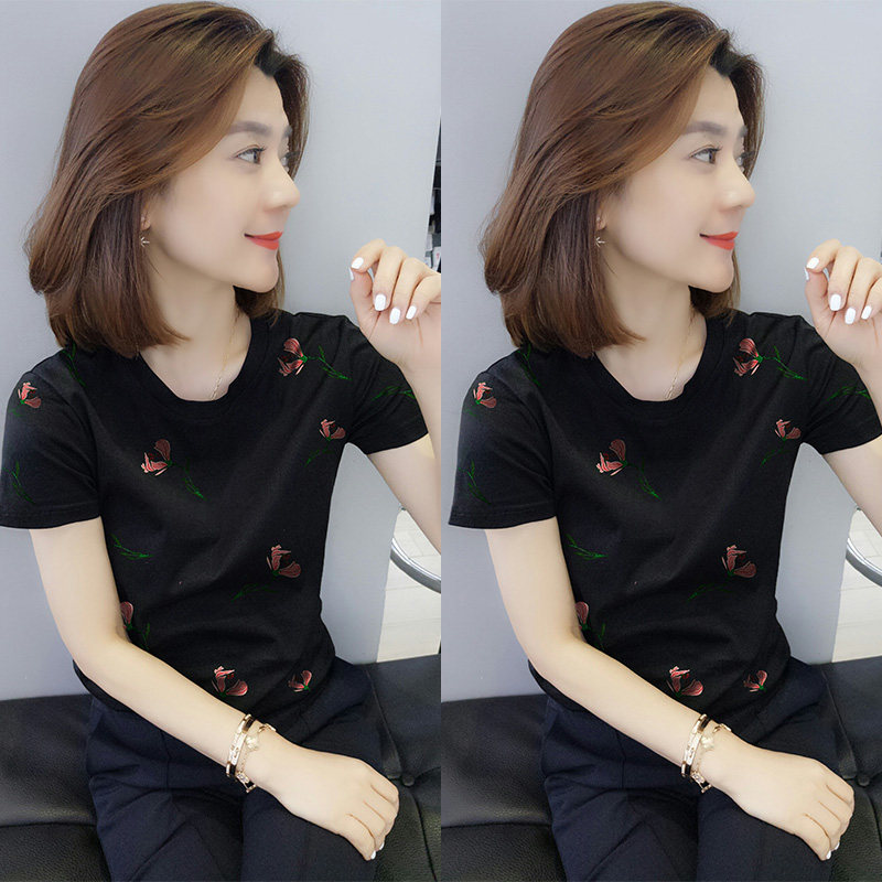 黑色短袖t恤女短款上衣 梵莉思女装T恤