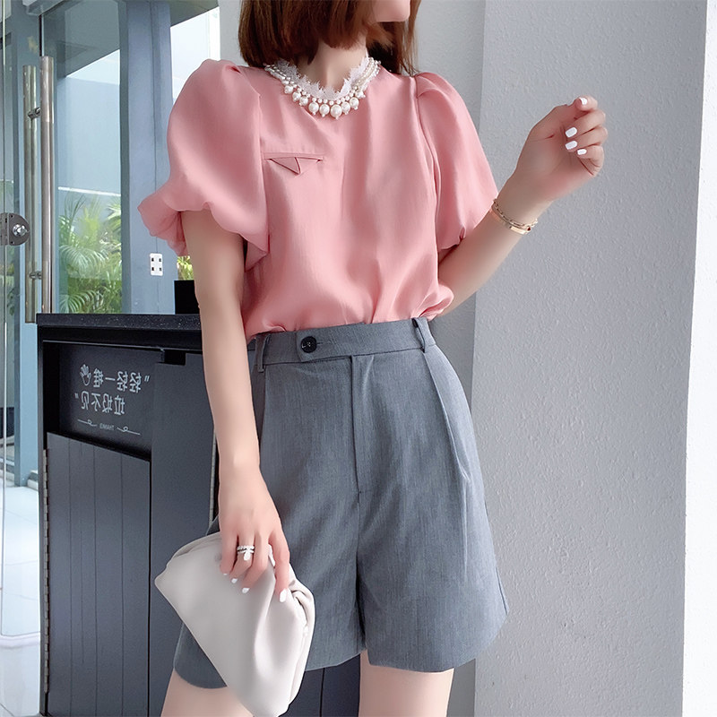 欧洲站2020短袖上衣 梵莉思女装蕾丝衫/雪纺衫