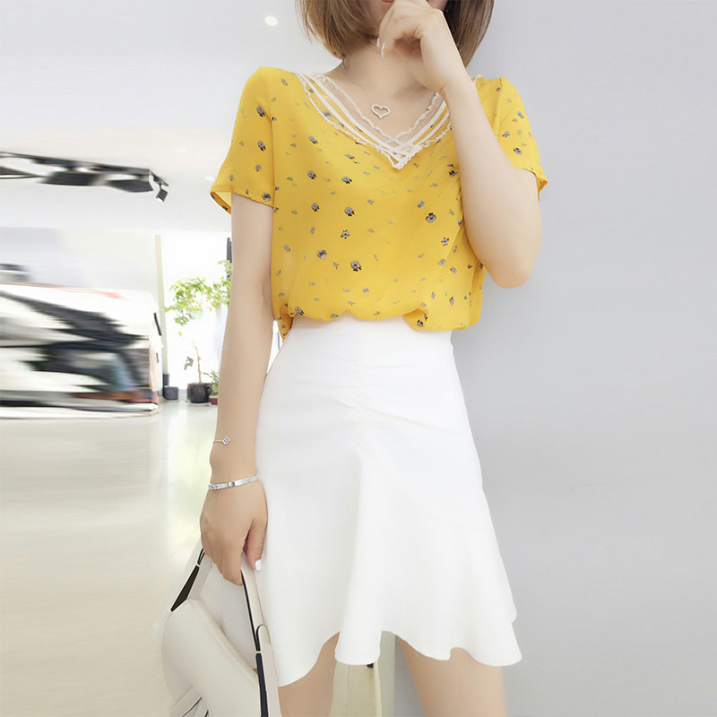 欧洲站2020新款夏时尚气质雪纺衫 梵莉思女装蕾丝衫/雪纺衫