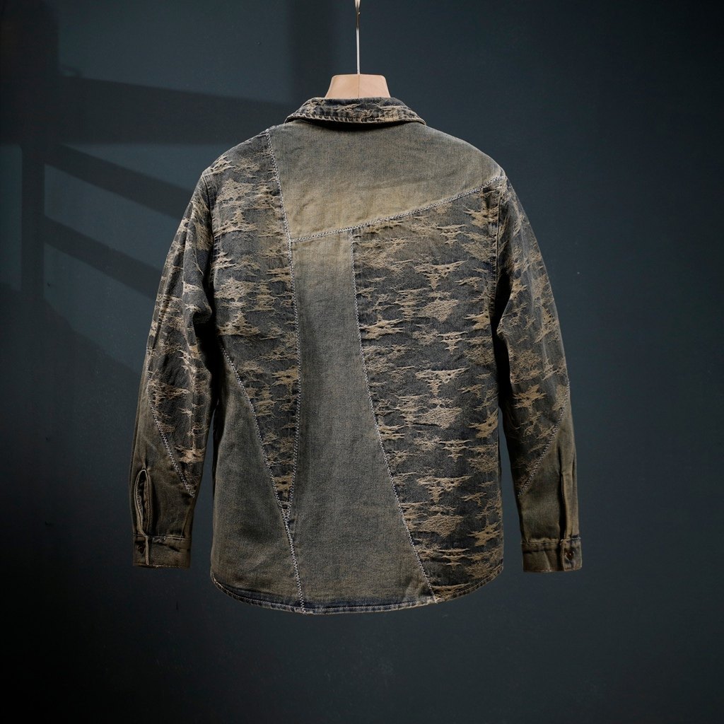 牛仔衬衫男士2025秋冬新款高端提花复古水洗翻领休闲长袖衬衣外套,淘宝优惠券,粉丝福利购,淘宝优惠卷