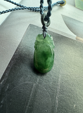 漫野 天然翡翠老坑花青全透料福瓜吊坠