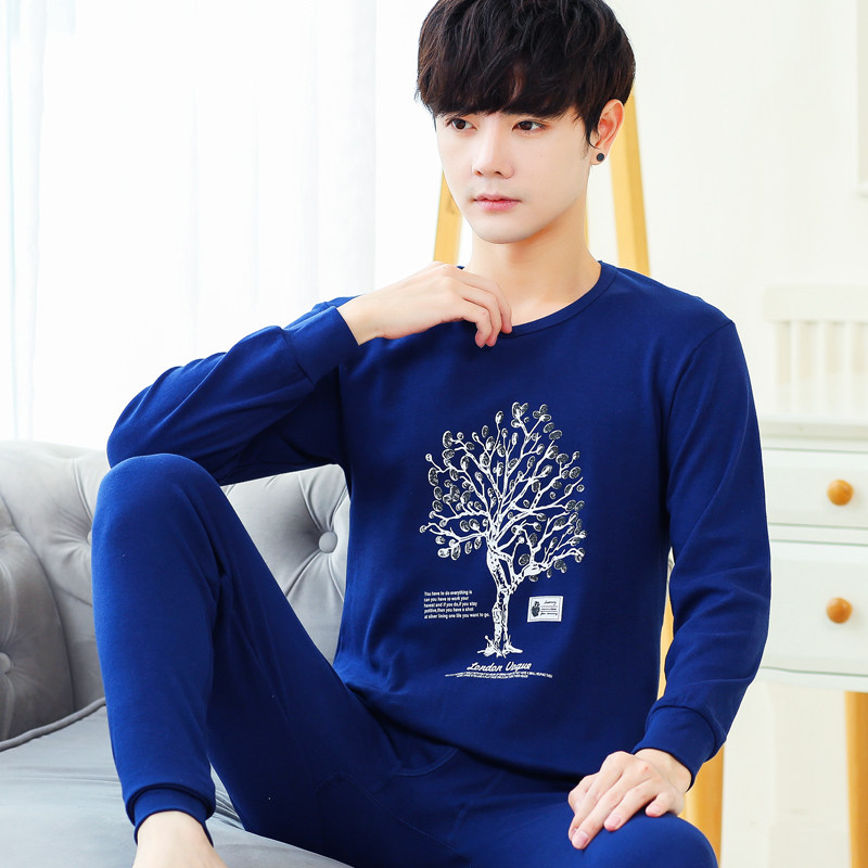 青少年秋衣秋裤套装纯棉男士内衣保暖大童全棉初中高中学生棉毛衫