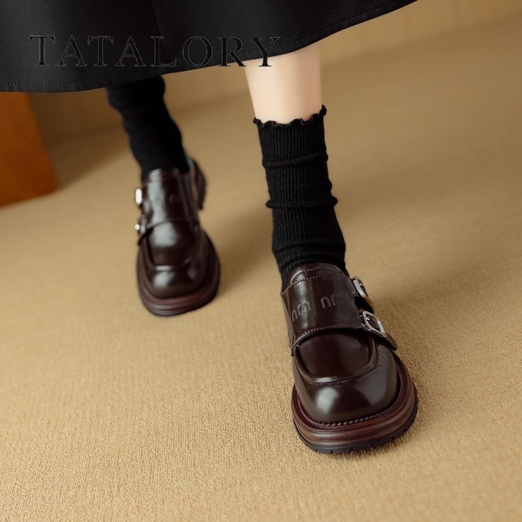 TATALORY女鞋真皮圆头舒适平底乐福鞋女英伦深口一脚蹬小皮鞋单鞋,淘宝优惠券,粉丝福利购,淘宝优惠卷