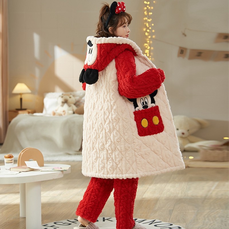 珊瑚绒睡袍女秋冬季款加厚加绒三层夹棉睡衣长款法兰绒家居服套装,淘宝优惠券,粉丝福利购,淘宝优惠卷