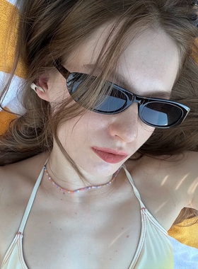 欧美复古椭圆窄框墨镜女高级感防紫外线黑色太阳眼镜海边旅游拍照