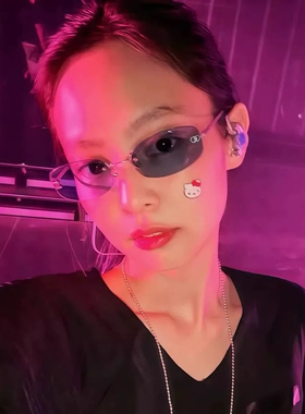 Jennie同款冰蓝色无框墨镜2025夏季新款高级感辣妹风Y2K太阳眼镜
