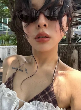 猫眼墨镜女款2025新款欧美风复古红色辣妹防晒近视太阳眼镜方圆脸