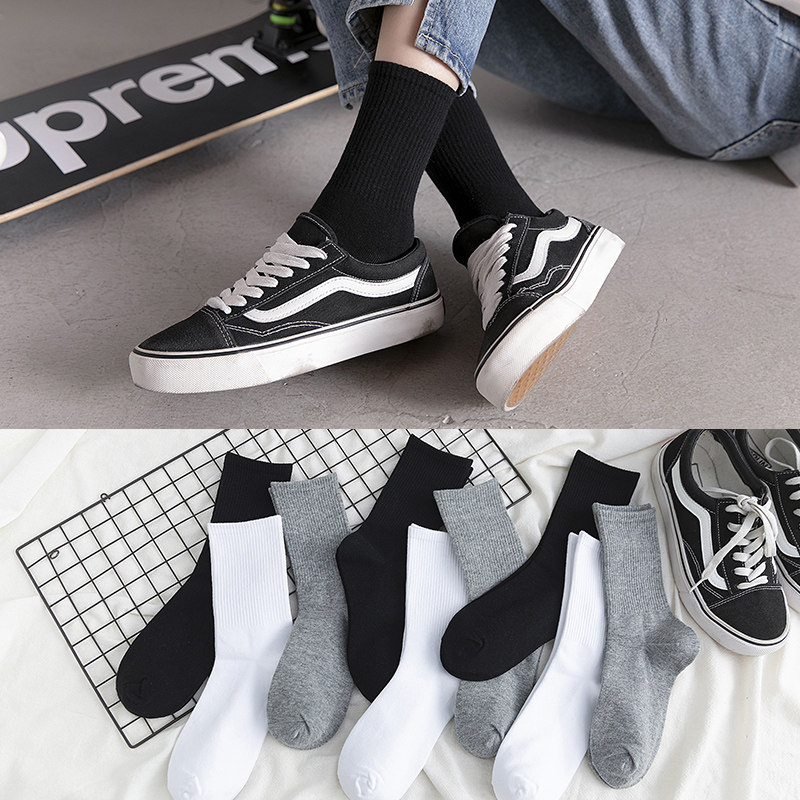 男黑色长筒纯棉底高帮ins潮女长袜 妮轻短袜/打底袜/丝袜/美腿袜