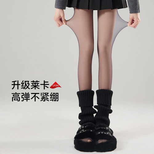 黑丝透肤光腿神器女春秋冬双层加绒加厚黑色丝袜性感打底连裤袜 - 图0