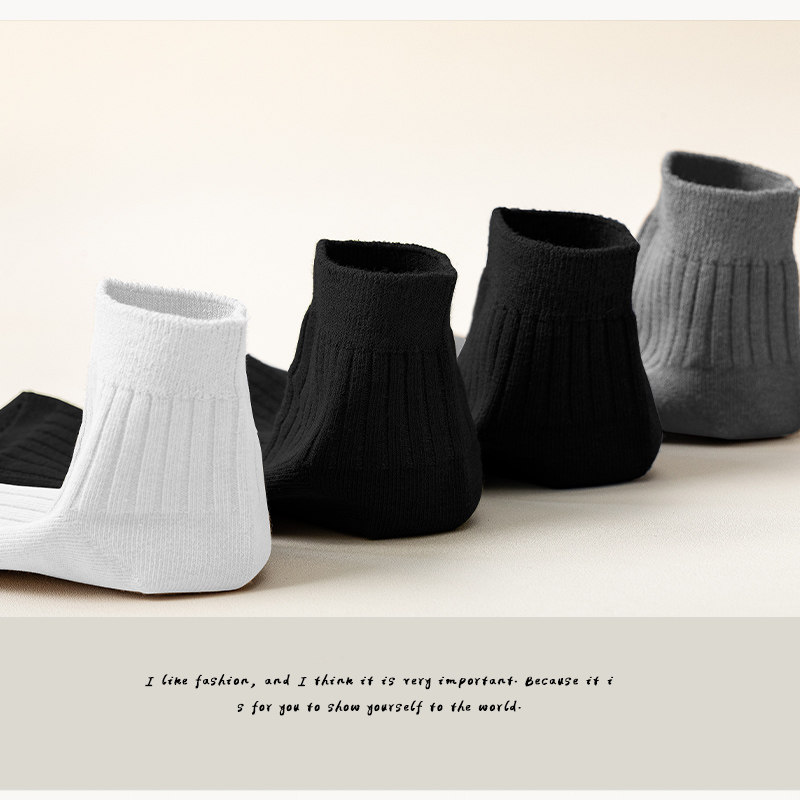 男士夏季黑色纯棉吸汗防臭纯色船袜 妮轻短袜