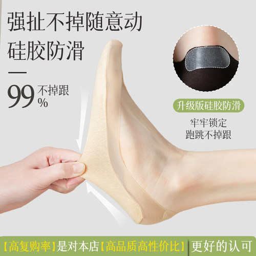 冰丝船袜女夏季薄款浅口隐形防滑不掉跟纯棉底2025新款高跟鞋袜子 - 图0