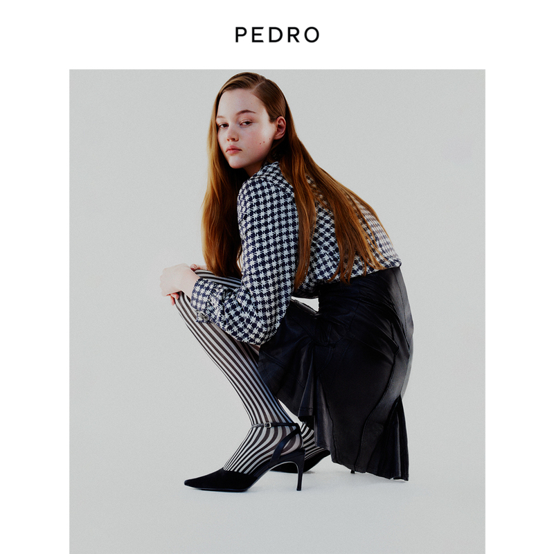 PEDRO小牛皮凉鞋24春季新款女鞋纯色尖头腕带高跟鞋PW1-26680047-图1