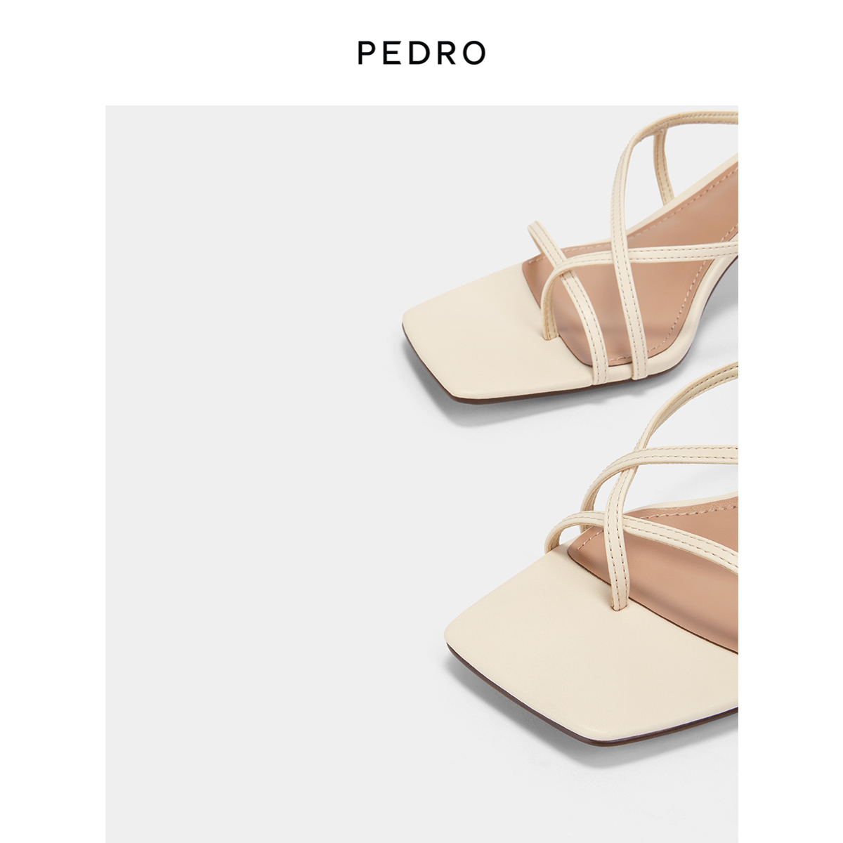 PEDRO夹趾凉鞋24春季新款女士交叉带方头低跟高跟鞋PW1-25480242 - 图0