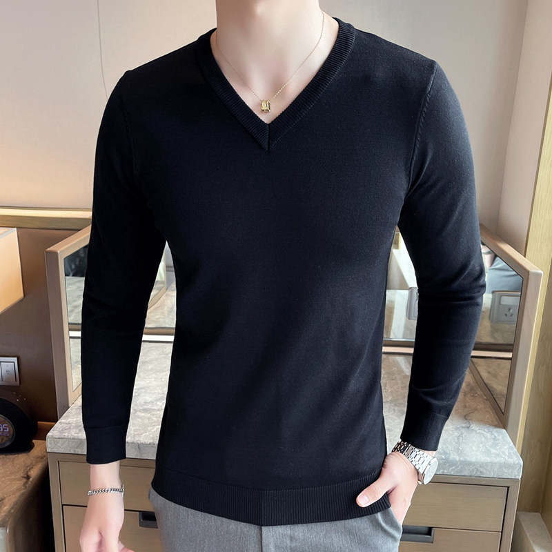 秋冬男针织衫V领纯色套头打底衫长袖修身毛衣简约线衣潮流毛线衫,淘宝优惠券,粉丝福利购,淘宝优惠卷