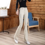 Бежевые джинсы, осенние штаны, леггинсы, приталенные штаны-клёш, коллекция 2023, высокая талия