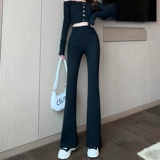 Штаны-клёш, утепленные эластичные черные длинные штаны для отдыха, высокая талия, подходит для подростков