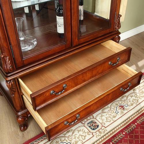 美式乡村实木酒柜 欧式复古客厅酒柜双门玻璃门装饰柜展示边柜 - 图1