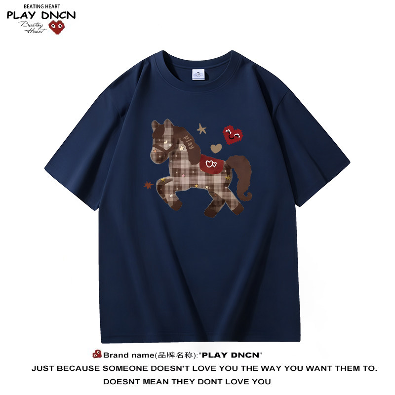 PLAYDNCN潮牌短袖T恤儿童款夏季高街重磅纯棉重工印花圆领上衣