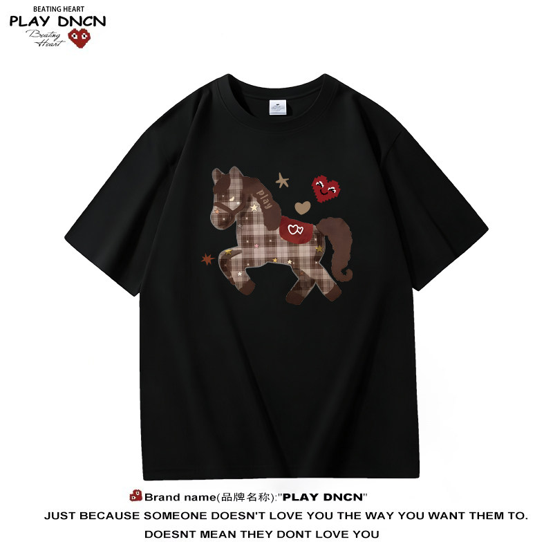 PLAYDNCN潮牌短袖T恤儿童款夏季高街重磅纯棉重工印花圆领上衣