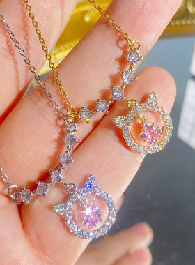 小众原创猫头星形钛钢锁骨链女