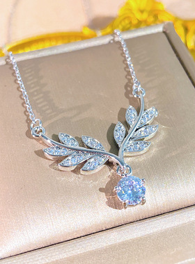 轻奢小众原创叶子水钻锁骨链吊坠