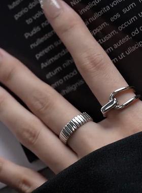 复古做旧线条纹理开口戒指小众