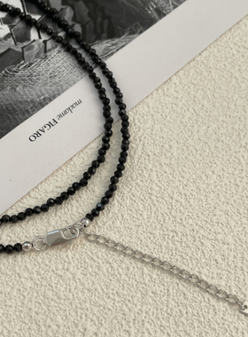 天然黑尖晶项链女双圈叠戴锁骨链