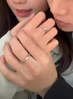 杭潮日照金山999足银情侣戒指女小众款对戒生日纪念日礼物送女友