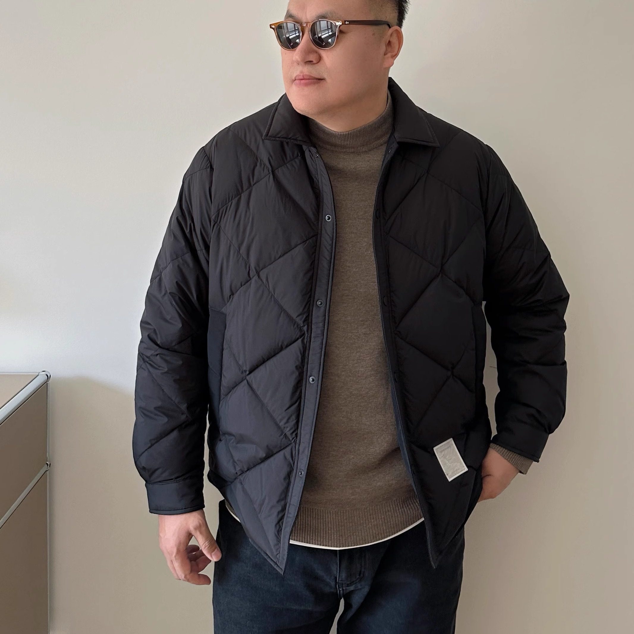 DAEVU大码男装冬季轻薄菱形格衬衫款加肥加大男士翻领羽绒服外套,淘宝优惠券,粉丝福利购,淘宝优惠卷