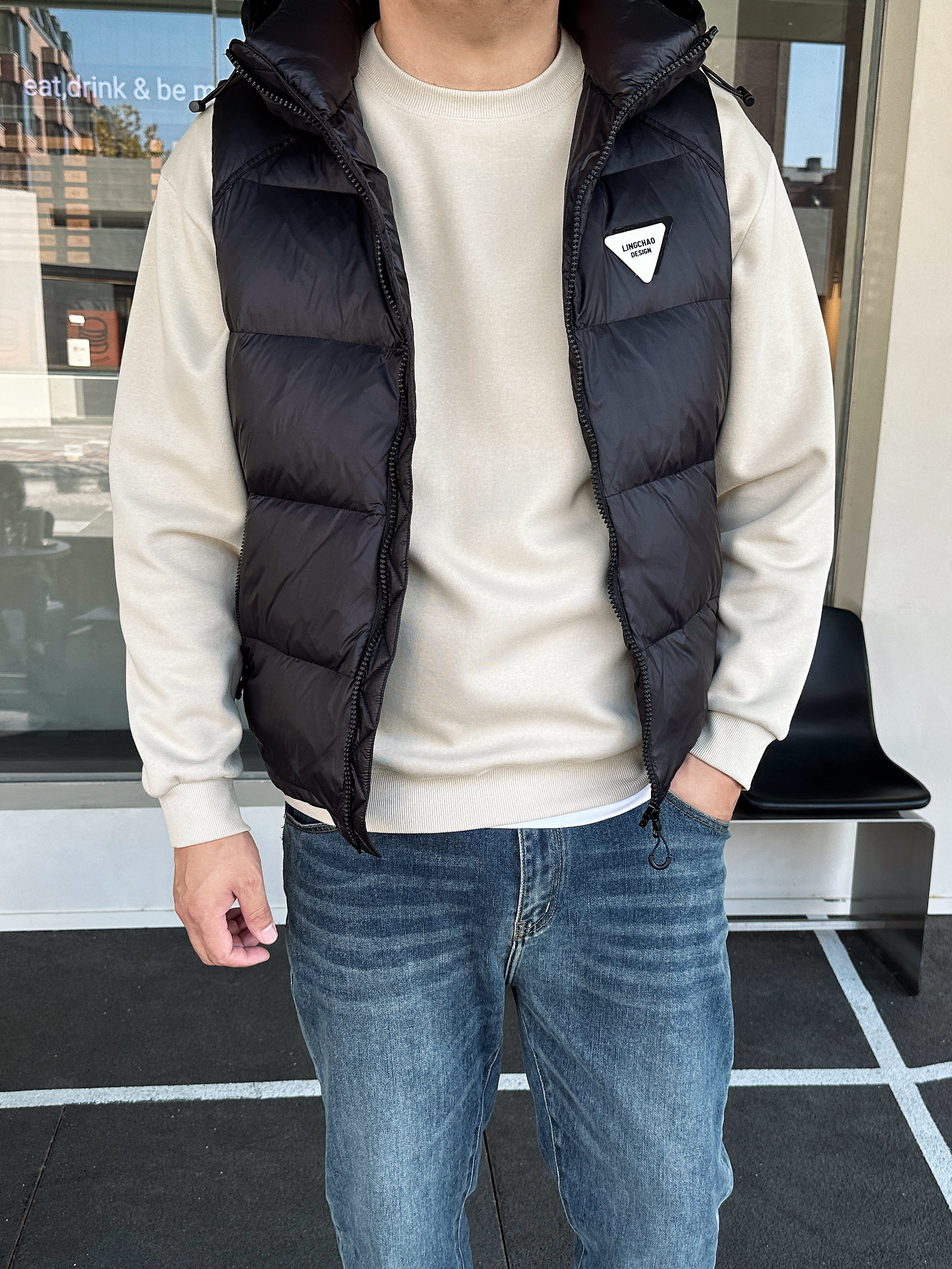 DAEVU冬新款三角标大号潮胖子加肥加大码男士连帽羽绒坎肩马甲,淘宝优惠券,粉丝福利购,淘宝优惠卷