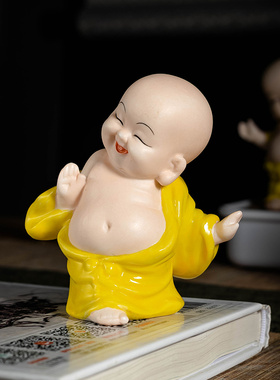 新中式禅意车载陶瓷弥勒佛摆件
