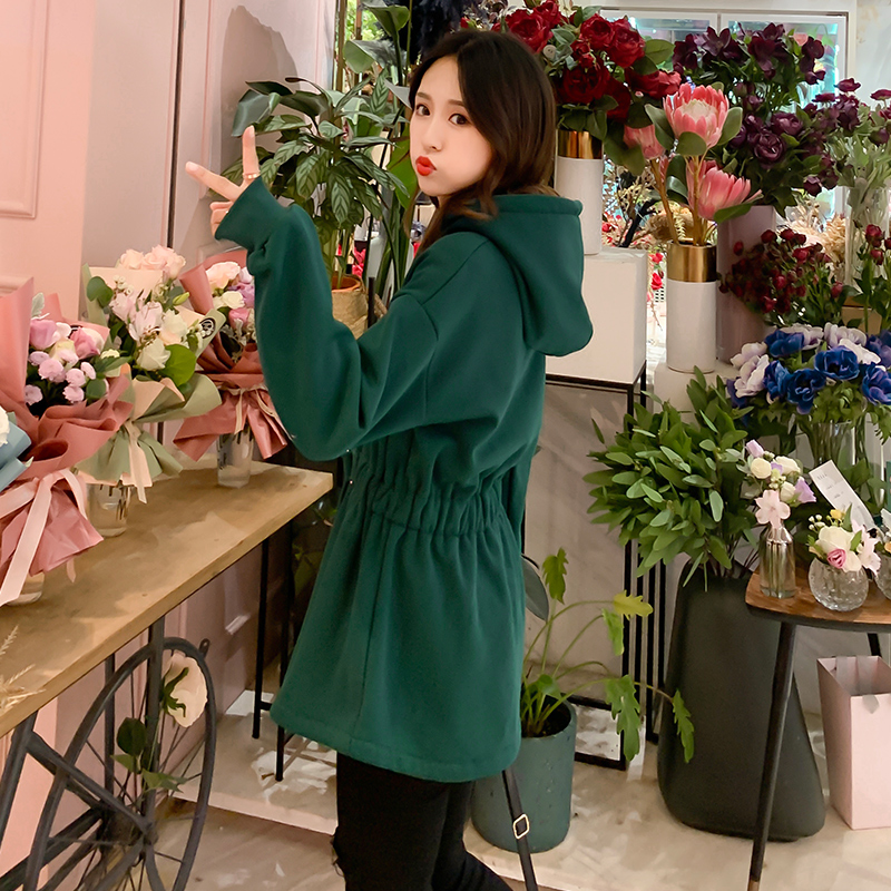 卫衣2020新款女收腰时尚韩版宽松秋冬加绒加厚设计感小众中长外套高清大图