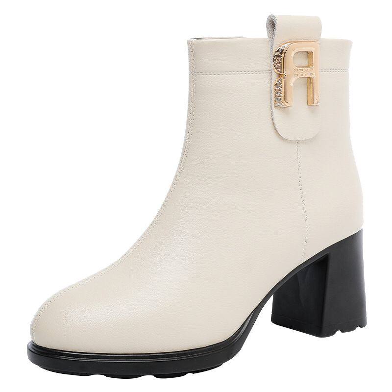 白色短靴女配裙子2025新款春秋单靴高跟瘦瘦靴秋冬季马丁靴子 - 图3