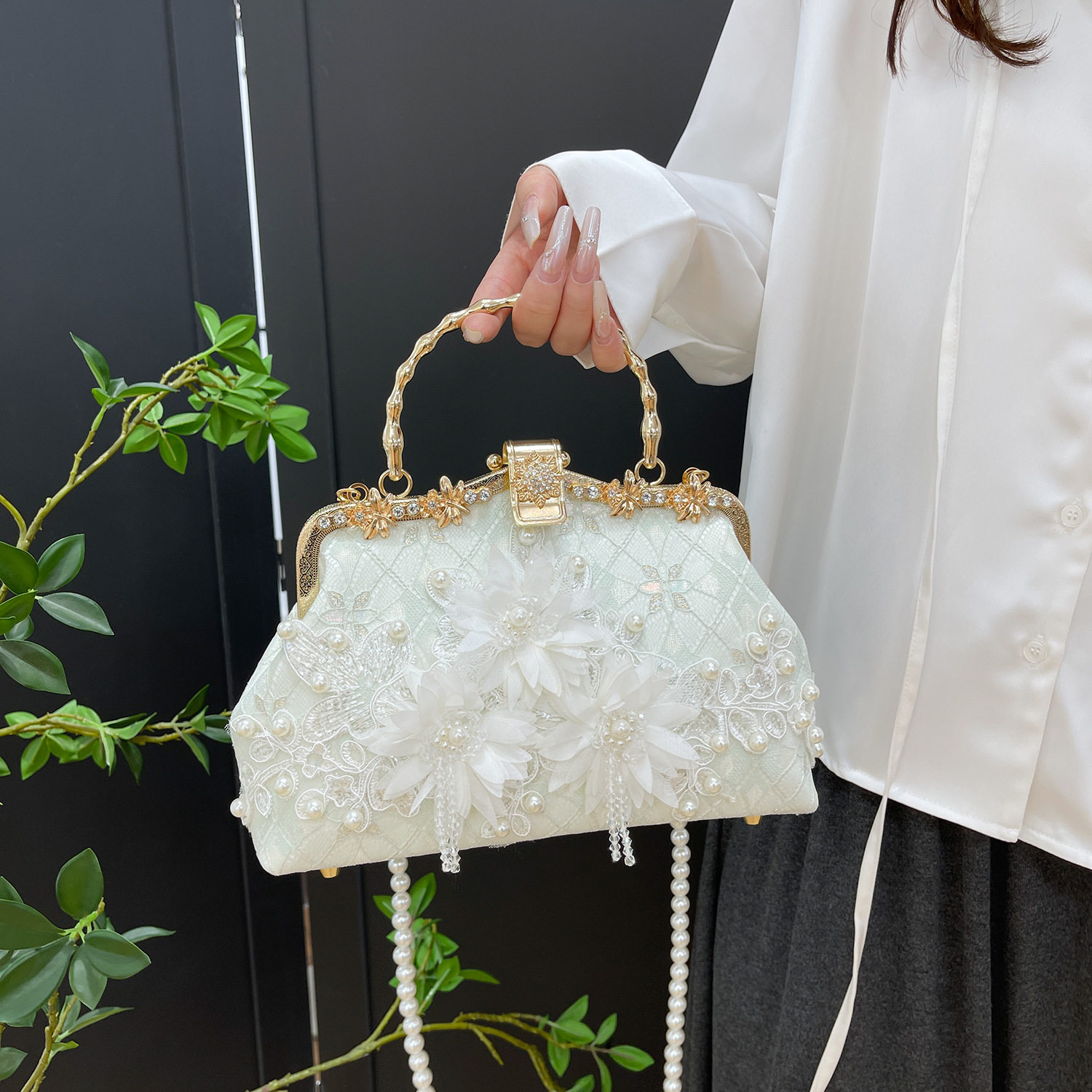 珍珠绣花手提包旗袍宴会手拿包链条包绣珠包单肩包珍珠链条包,淘宝优惠券,粉丝福利购,淘宝优惠卷