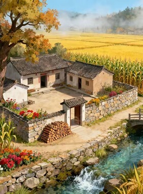 田园风光自粘防水墙贴画