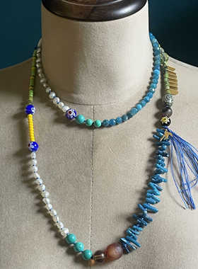 手作长项链天然编绳vintage水晶