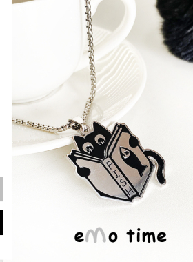 emo可爱内卷小猫咪黑猫合金项链情侣百搭配饰挂件吊坠颈饰带礼物