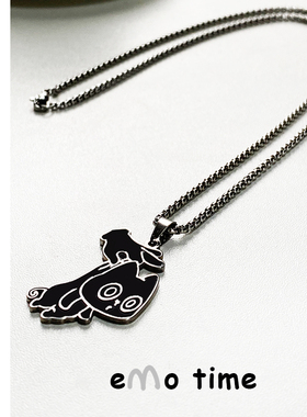 emo原创可爱犯错小黑猫合金项链情侣百搭配饰男女挂件吊坠颈饰带