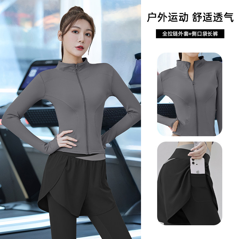 Running sports suit for women 2025 new fitness morning running Pilates training clothing yoga top jacket large size