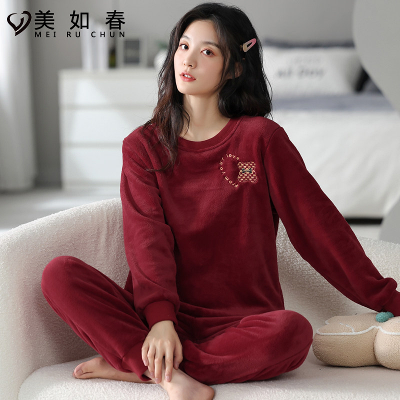 法兰绒睡衣女士秋冬季加绒加厚保暖珊瑚绒2025新款运动家居服套装,淘宝优惠券,粉丝福利购,淘宝优惠卷