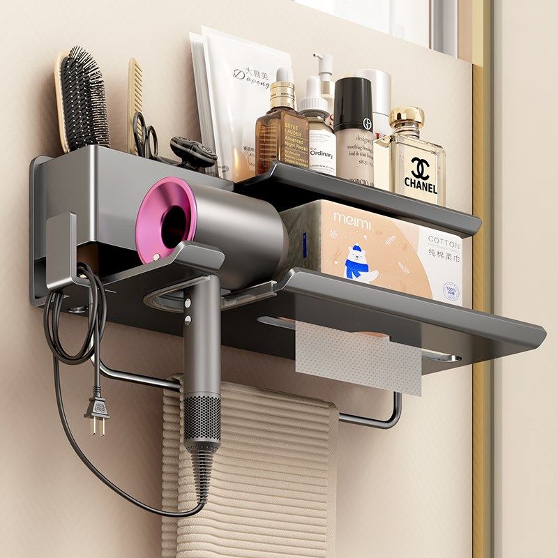枪灰色卫生间吹风机置物架免打孔壁挂式浴L室风筒梳子多功能收纳,淘宝优惠券,粉丝福利购,淘宝优惠卷