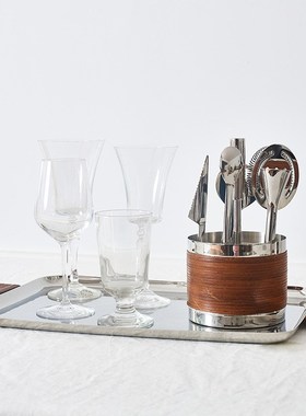 不锈钢银色轻奢风样板间厨房酒柜托盘冰桶储物罐T酒吧酒具套装摆